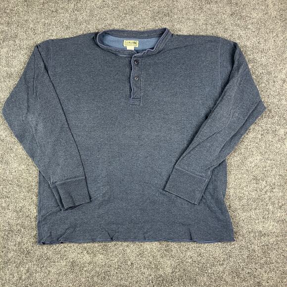 L.L. Bean Henley Shirt Mens XL Blue Long Sleeve Pullover Cotton Casual Vintage - Picture 2 of 7